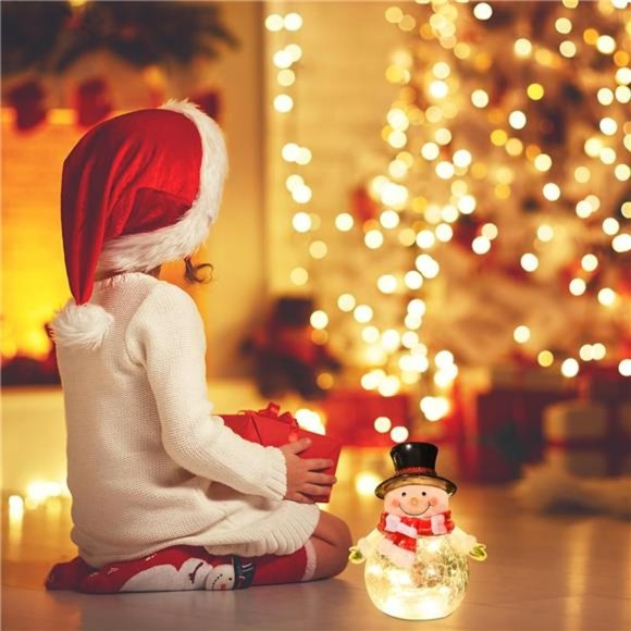 Crackle Glass with LED Lights Christmas Snowman Decor,...